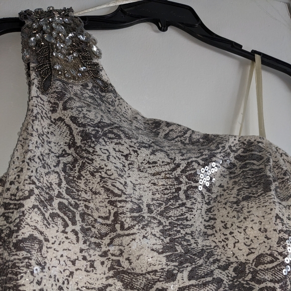 Cache long sequin dress/ size 2/ tan and grey - Picture 7 of 11